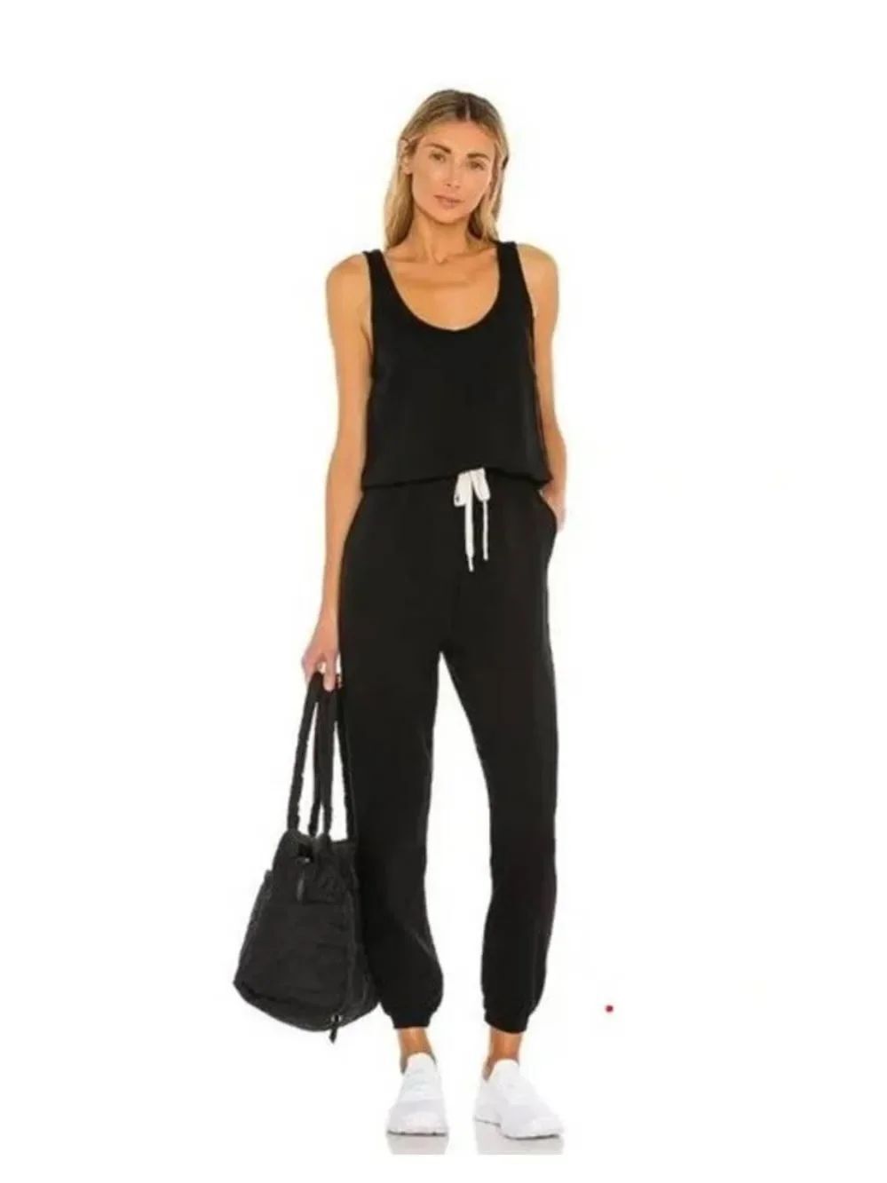 NWT Vitamin A Organic Cotton Avalon Black Drawstring Jumpsuit W/ Pockets Small